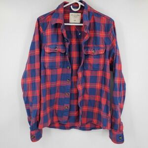 Abercrombie Fitch Muscle Flannel Shirt XXL Blue Red Plaid Long Sleeve Button Up